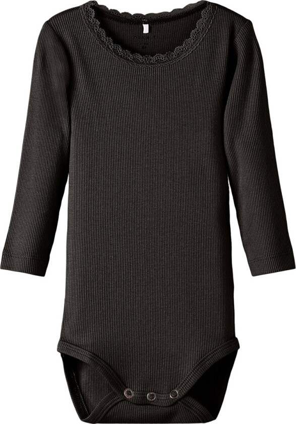 Body L/æ - Rib - Noos - NbfKab - Svart - - 1 år (80) - Langermet Body