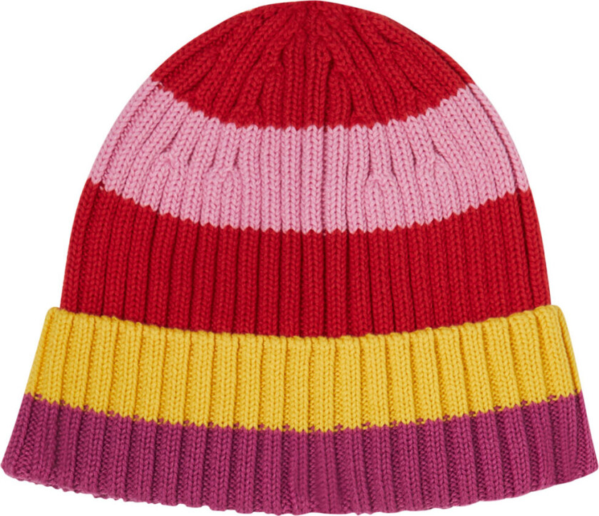 Lue - Strikk - Rød/Rosa Stripet - - 56-58 cm - Lue