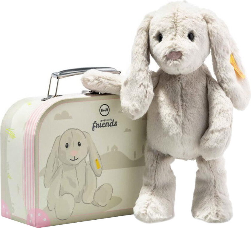 Kosedyr - 26 cm. - Hoppie Rabbit - I koffert - Grå - - OneSize - Kosedyr