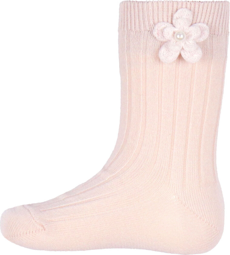 Sokker m. Blomst - Rib - Pulverrosa - - 3-6 md - Sokker