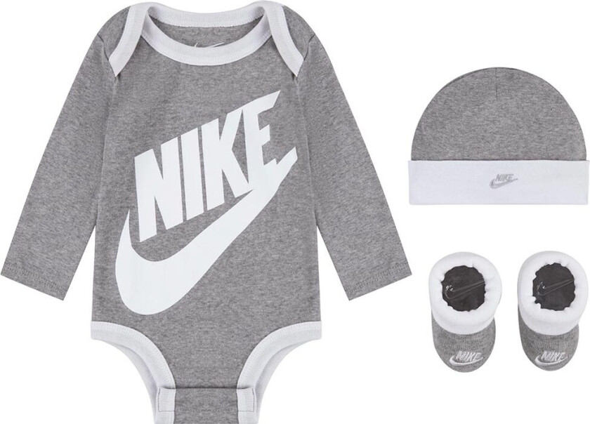 Gaveeske - Barnetøfler/Lue/Body L/æ - Gårmeleret/Hvit - - 0-6 md - Langermet Body