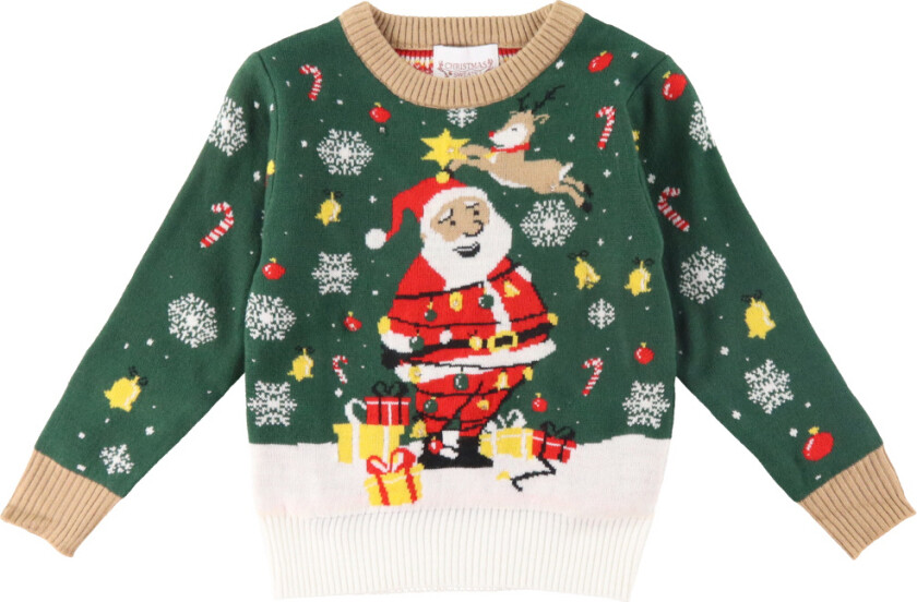 s Genser m. Lys - Santa Julestjerne - Mørkegrønn - - 11-12 år (146-152) - Genser