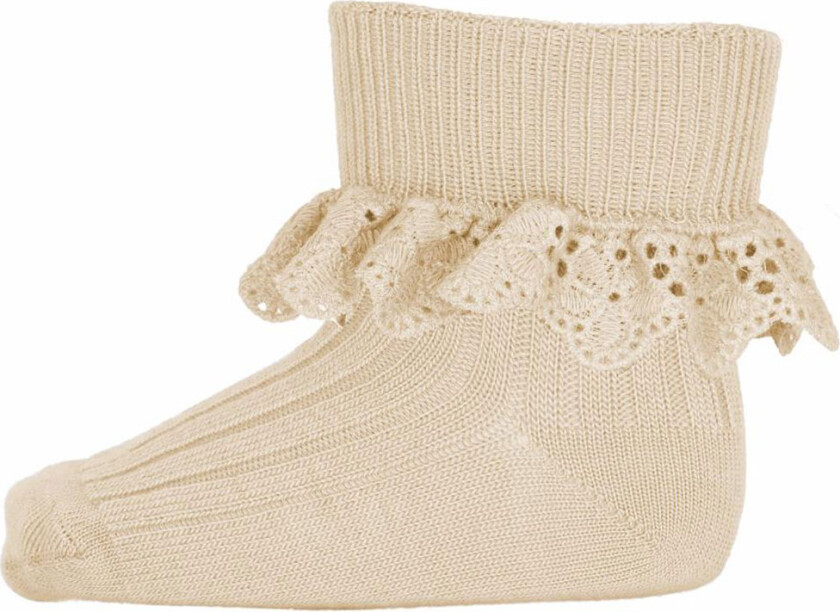 Tresko m. Blonder - Ull - Lea - Ecru - - 19/21 - Sokker