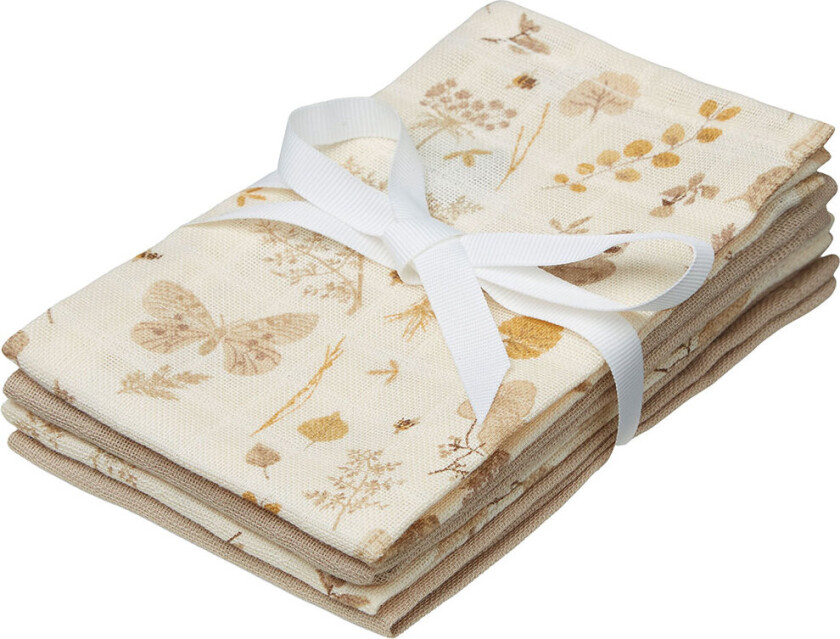 Vaskekluter - 4-pack - Latte/Beige m. Blader/Sommerfugle - - OneSize - Vaskeklut