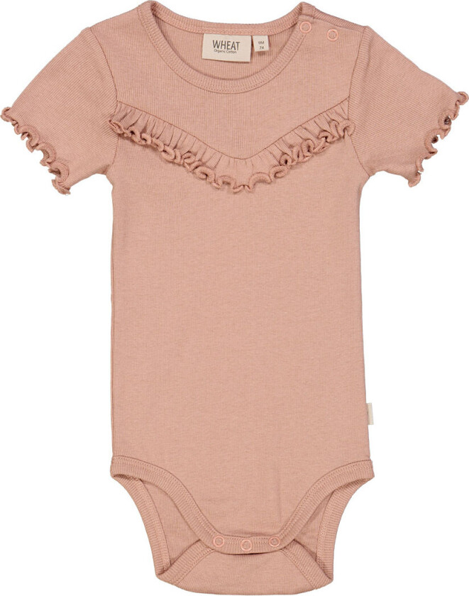 Body k/æ - Rib - Rose Down m. Volanger - - 62 - Kortermet body