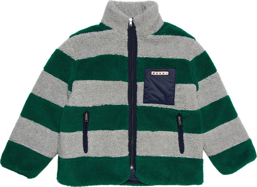 Fleecejakke m. Fôr - Grå Melert/Grønn Stripet m. Navy - - 8 år (128) - Fleecejakke