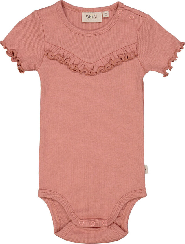 Body k/æ - Rib - Gammel Rose m. Volang - - 62 - Kortermet body