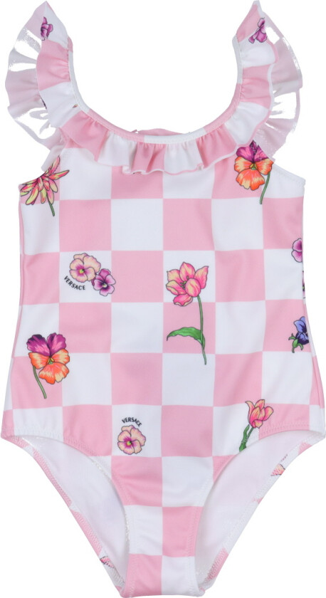 Badedrakt - Tutu Rosa/Hvit Rutet m. Blomster - - 14 år (164) - Badetøy