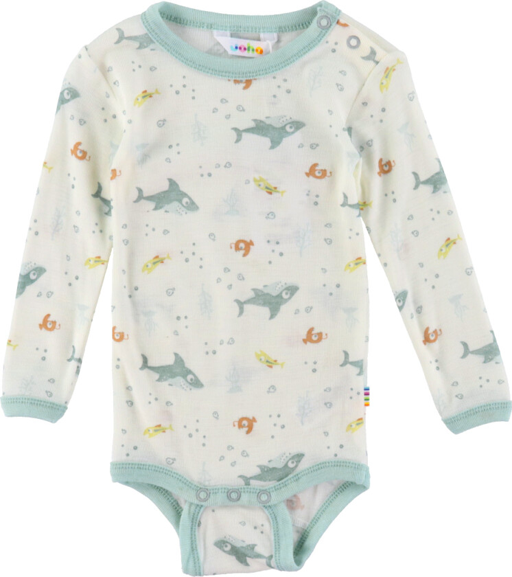 Body L/æ - Ull - Off White/Støvet Blå m. Fisk - - 60 - Langermet Body