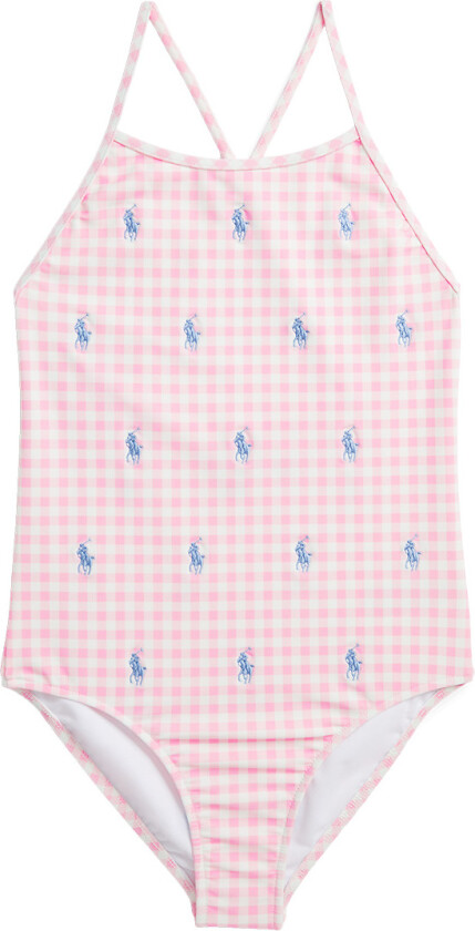 Badedrakt - Rosa/Hvit Rutet m. Logoer - - 8 år (128) - Badetøy