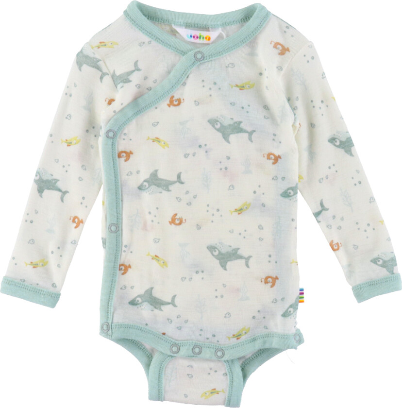 Omslagsbody L/æ - Ull - Off White/Støvet Blå m. Fisk - - 50 - Langermet Body