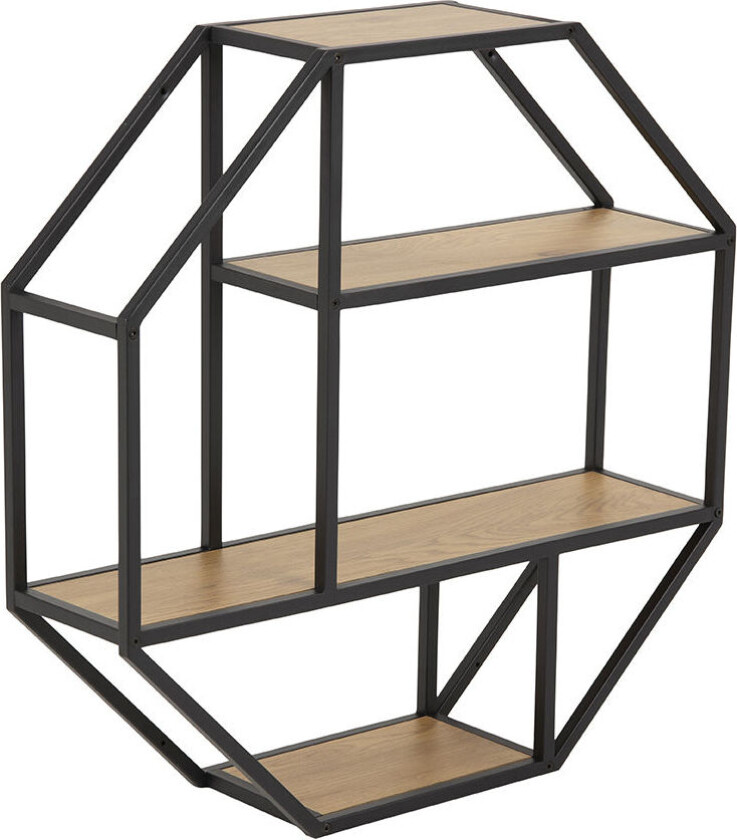Sea hylle veggreol åttekantet form med 3 hyller eik, svart.