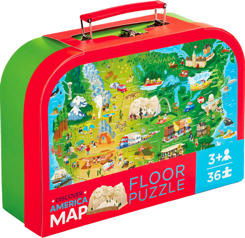 Puslespill - 36 Brikker - Discover America Map - - OneSize - Puslespill