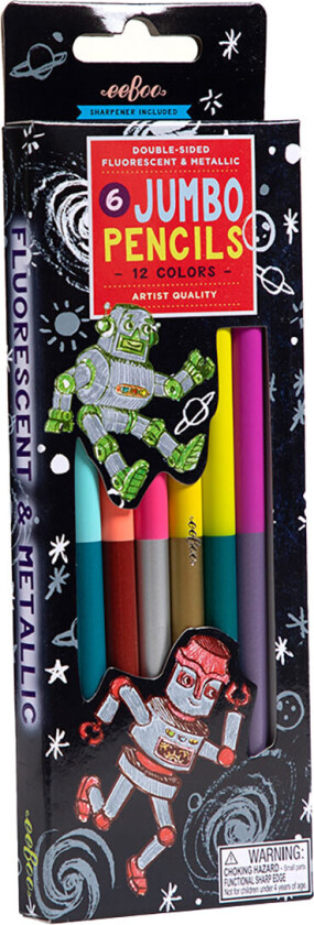 Bilde av Fargestifter m. Blyantspisser - Jumbo - 6 stk. - Robot - - OneSize - Blyanter