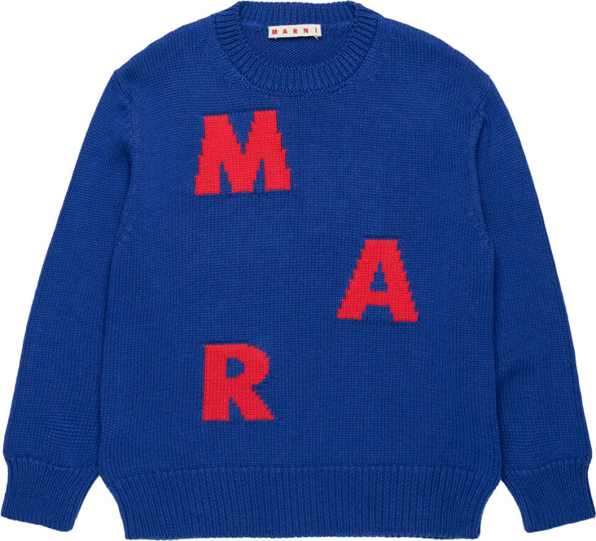 Genser - Bomull/Ull - True Blue m. Rød - - 8 år (128) - Genser