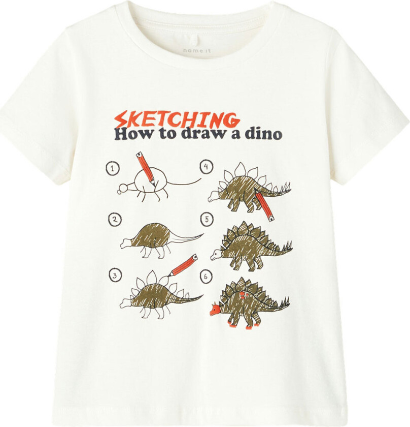 T-skjorte - NmmPhow - Bright White/Dino - - 2 år (92) - T-skjorte