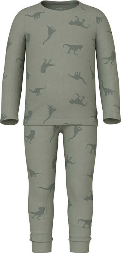 Pysjamas - Noos - NmmNightset - Rib - Agave Green - - 3-4 år (98-104) - 2-delt nattøy