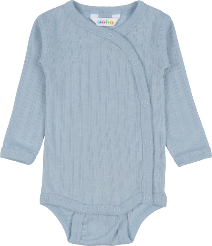 Omslagsbody L/æ - Ull/Silke - Støvet Blå - - 80 - Langermet Body