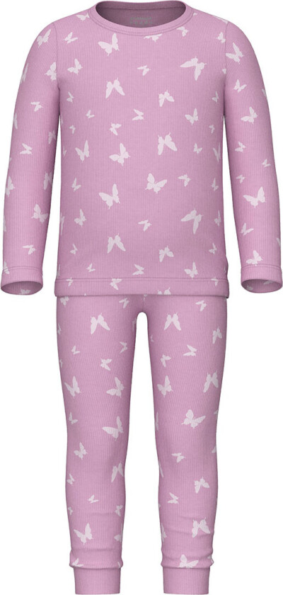Pysjamas - Noos - Rib - NmfNightset - Rosa Lavender - - 1½-2 år (86-92) - 2-delt nattøy