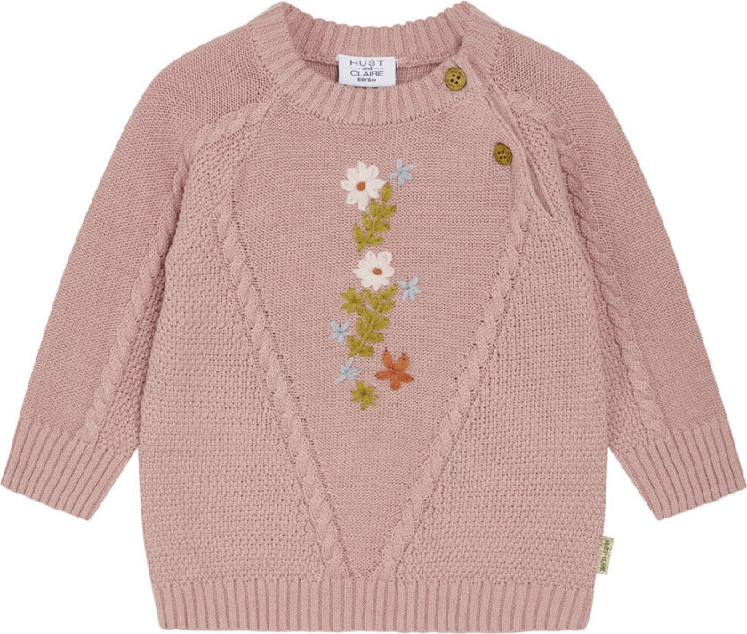 Genser - Strikk - Panya - Dusty Rose m. Blomster - - 1 år (80) - Genser