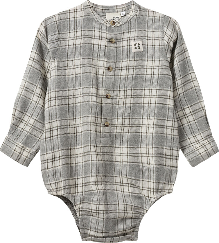 Skjorte - Khaki m. Rute - - 74 - Langermet Body