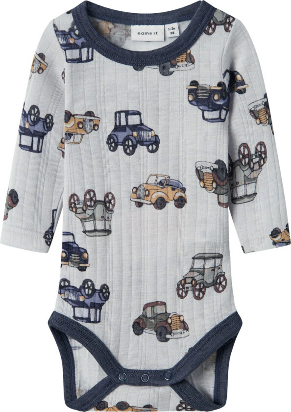 Body L/æ - Ull - Noos - NmmWang - Grå Dawn m. Biler - - 3 år (98) - Langermet Body