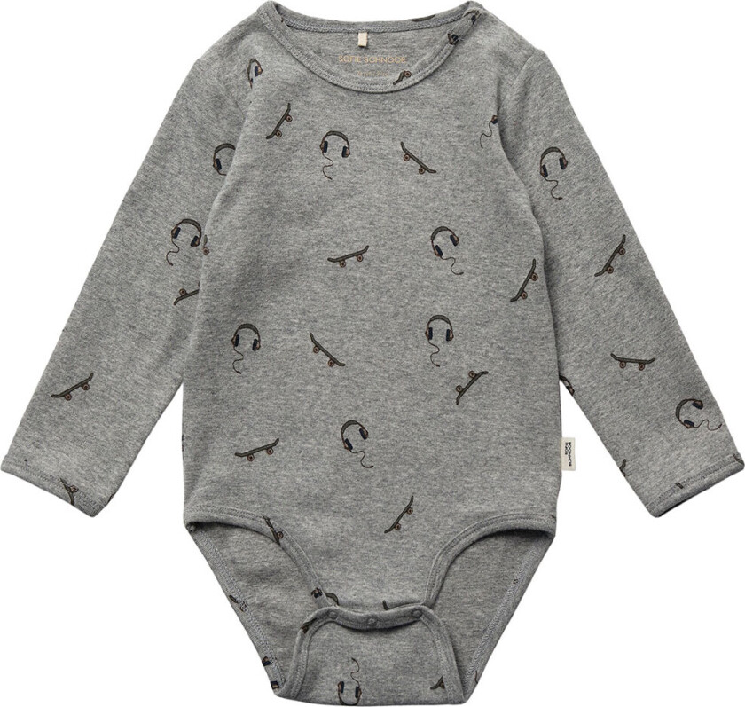 Body L/æ - Grey Melange m. Trykk - - 74 - Langermet Body