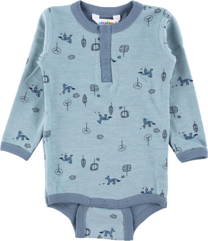 Body L/æ - Ull/Bomull - Blå - - 80 - Langermet Body