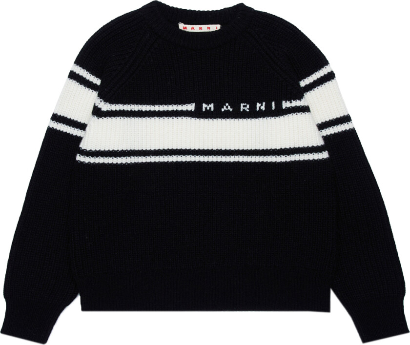 Genser - Ull - Svart m. Hvit - - 10 år (140) - Genser