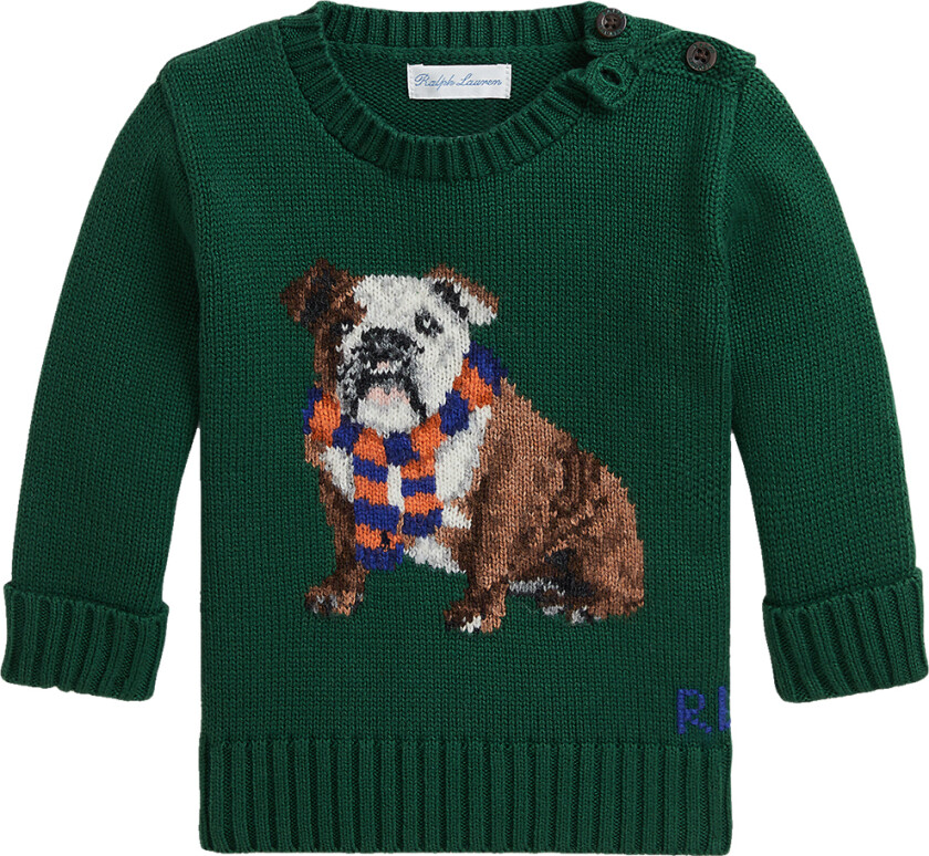 Genser - Strikk - Grønn m. Hund - - 74 - Genser