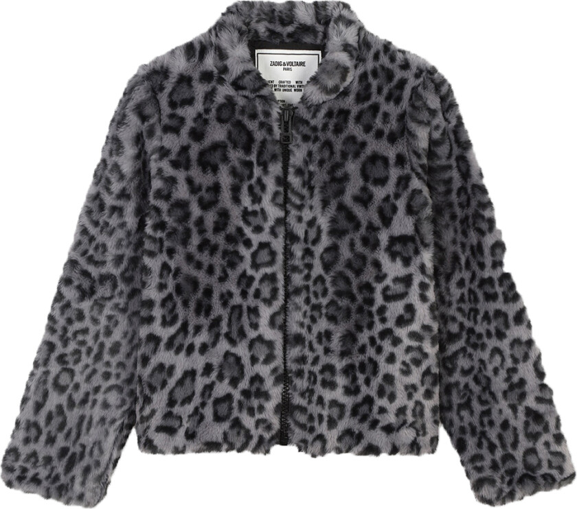 Jakke - Imitert pels - Svart/Grå m. Leopard - - 14 år (164) - Vinterjakke