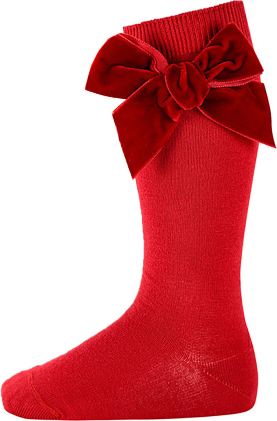 Knestrømper m. Sløyfe - Rød fløyel - - 27/31 - Sokker