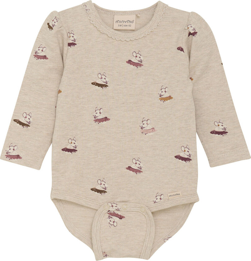 Body L/æ - Beige Melange - - 2 år (92) - Langermet Body