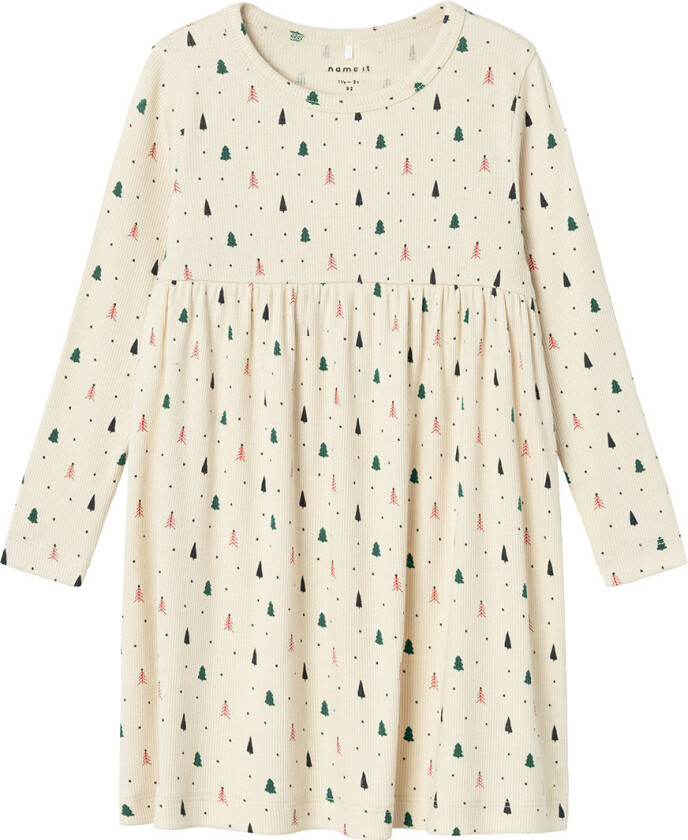 Kjole - Rib - NmfDab - Summer Sand m. Juletrær - - 4 år (104) - Kjole