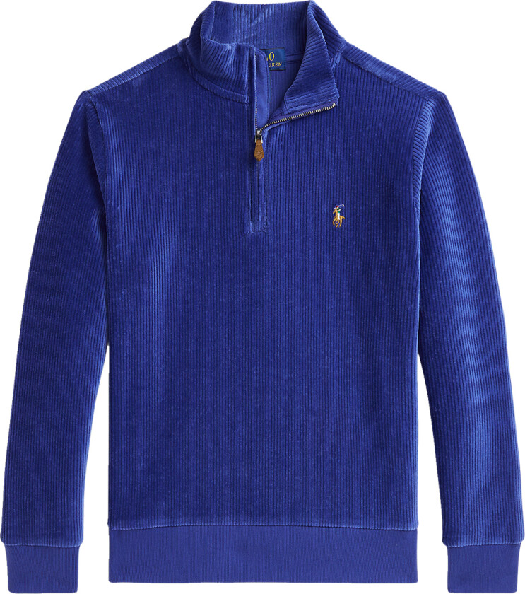 Genser m. Glidelås - Fløyel - Blå - - 8 år (128) - Genser