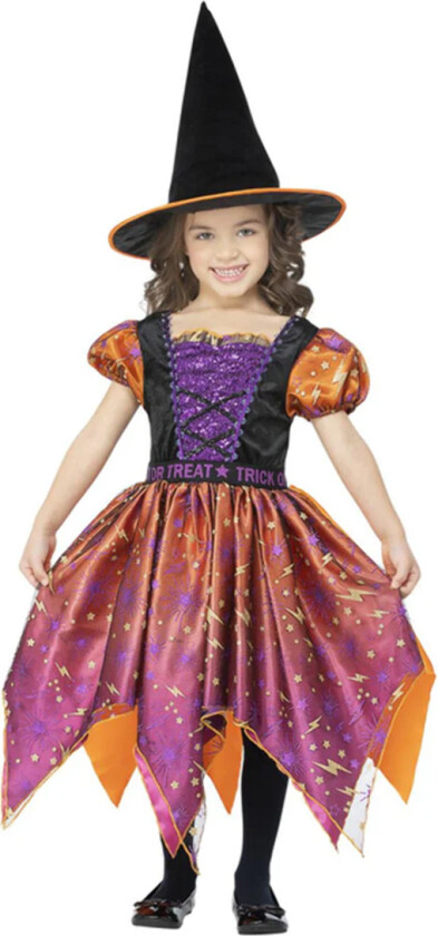 Kostymer - Moon & Stars Witch - Lilla/Oransje - - 10-12 år (140-152) - Kostymer