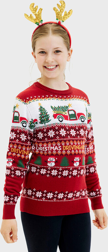 s Genser - Kjøring Home For Jul - Rød - - 3-4 år (98-104) - Genser