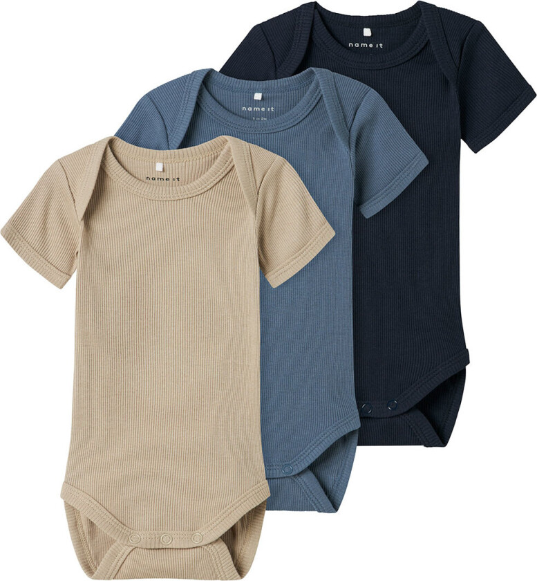 Bodyer k/æ - Rib - Noos - NbnBody - 3-pack - China Blue - - 50 - Kortermet body