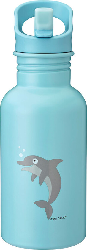 Drikkeflaske - Stålaktig - 500 ml - Blå m. Delfin - - OneSize - Drikkeflaske