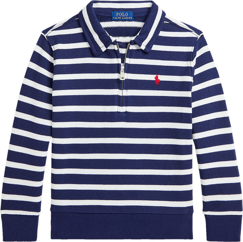 Poloskjorte m. Glidelås - Navy/Hvit Stripet - - 6 år (116) - Genser