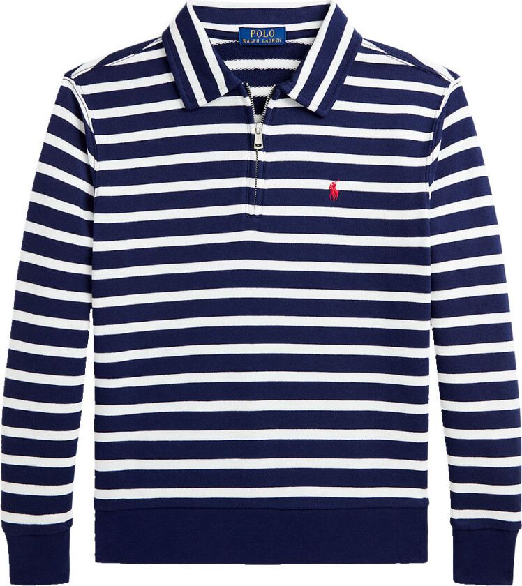 Poloskjorte m. Glidelås - Navy/Hvit Stripet - - 8 år (128) - Genser