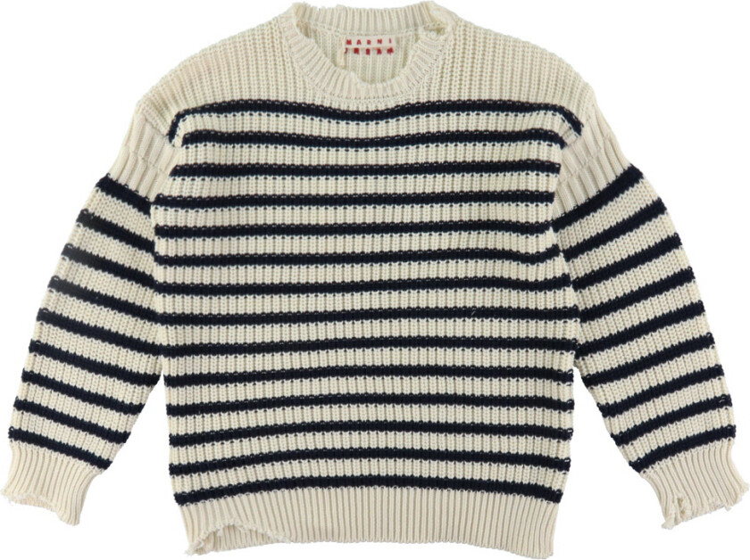 Genser - Strikk - Off White/Marine Stripet - - 12 år (152) - Genser