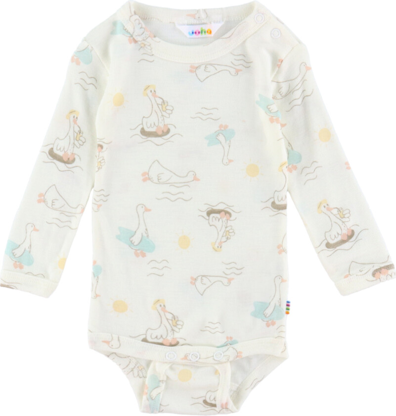 Body L/æ - Ull/Silke - Offwhite m. Trykk - - 70 - Langermet Body