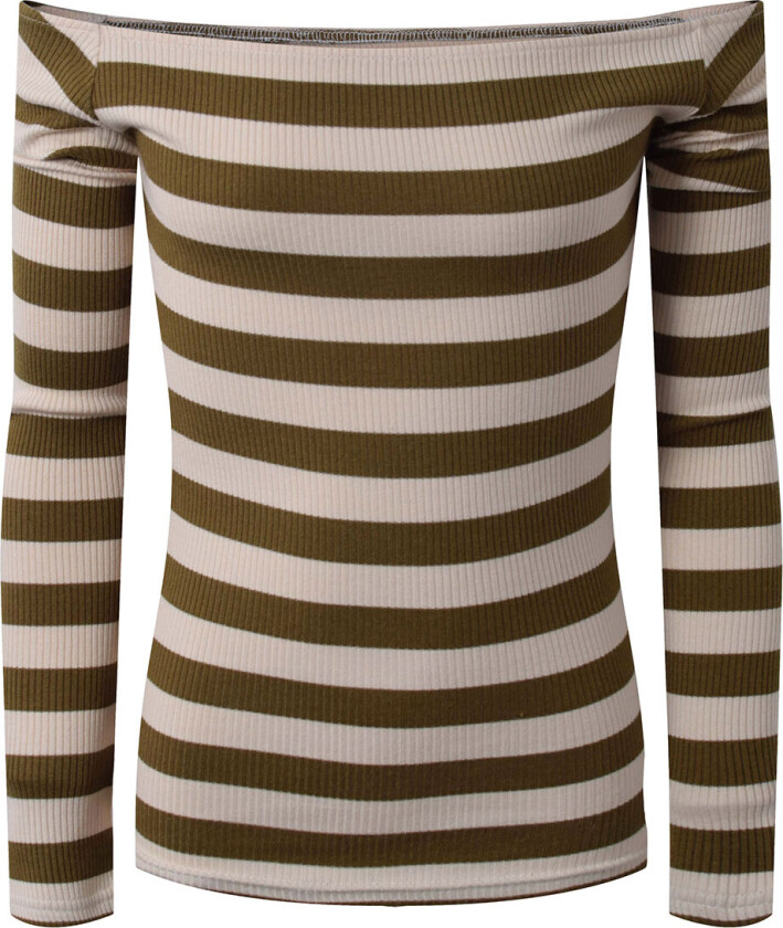 Genser - Off-skulder - Armygrønn/Beige Stripet - - 16 år (176) - Genser