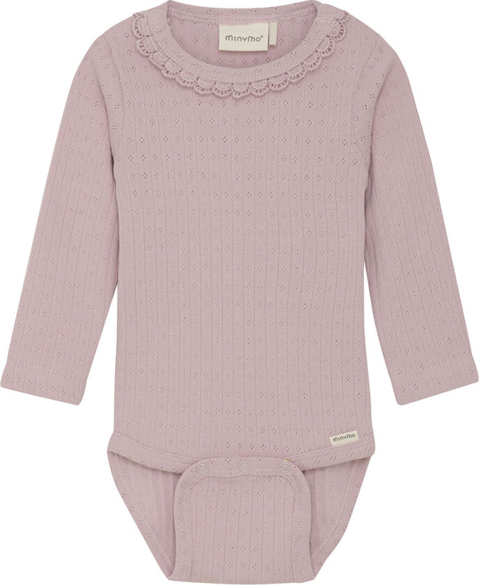 Body L/æ - Rib - Pointell - Burnished Lilac m. Hullmønste - - 56 - Langermet Body