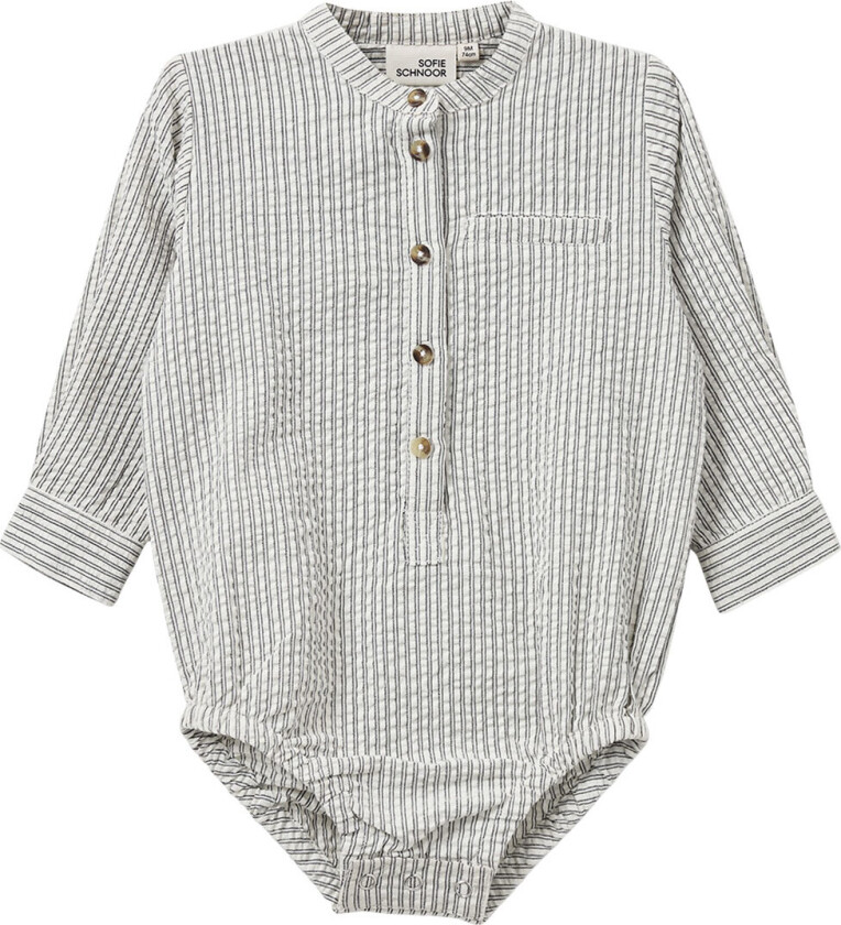 Skjorte L/æ - White Black Striped - - 1 år (80) - Langermet Body
