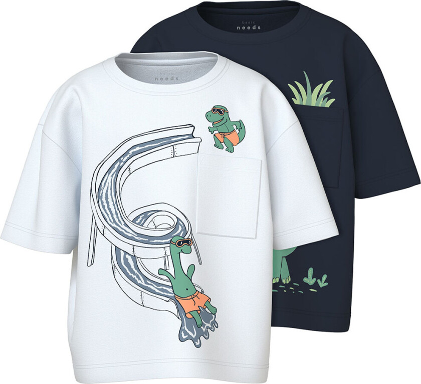 T-skjorte - NmmVilian - 2-pack - Navy Blazer m. Trykk - - 7-8 år (122-128) - T-skjorte