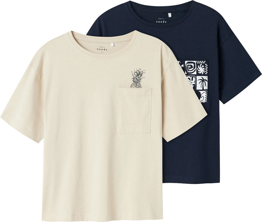 T-skjorte - NkmVilian - 2-pack - Navy Blazer/Bright Whit - - 7-8 år (122-128) - T-skjorte