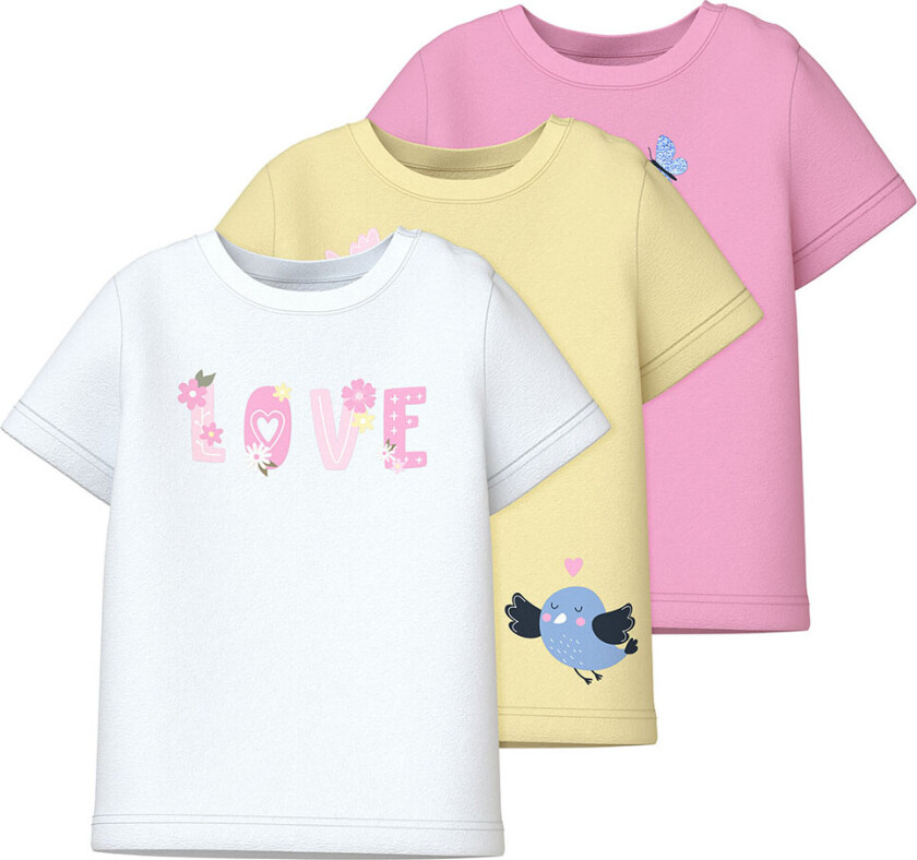 T-skjorte - 3 Pack - NbfVubie - Rosa Frosting/Pastel Yel - - 74 - T-skjorte