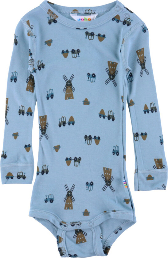 Body I/e - Viskose/Bambus - Blå m. Vindmølle - - 50 - Langermet Body